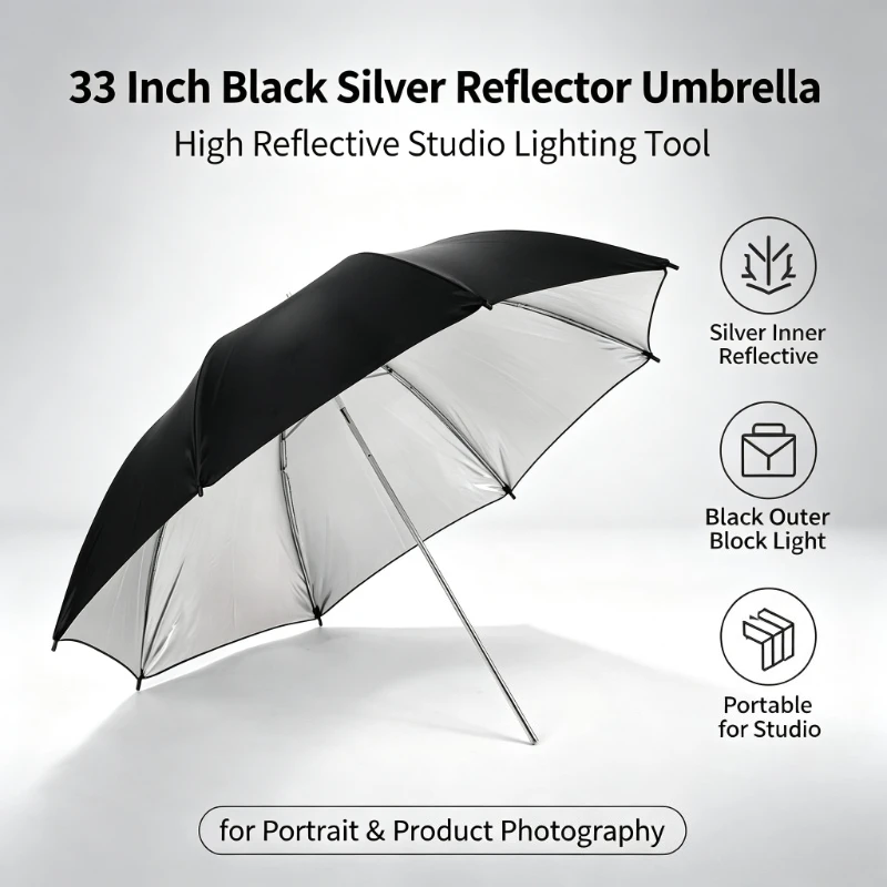 Photography Umbrella - Paraguas Reflectante Negro Resistente de 33